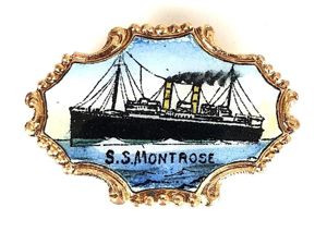 SS Montrose Canadian Pacific Steamship hand-painted picture brooch sunk 1940