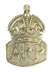 WW2 Air Raid Precautions ARP white metal male warden badge …