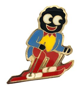 Robertsons 1980 Golly Skier acrylic advertising badge bubble coated