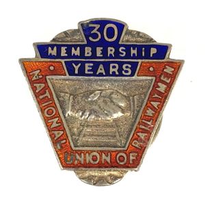 National Union of Railwaymen NUR 30 year membership silver badge …