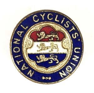 National Cyclists Union silver plate and enamel pin badge H.W.Miller