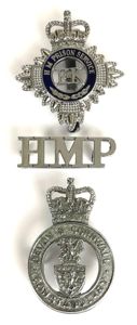 EIIR HM Prison Service shoulder title and cap badge together …
