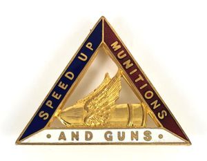 WW1 Speed Up Munitions and Guns lady war worker pin …