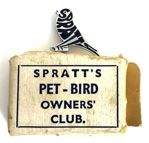 Spratt's Pet Bird Owners Club advertising pin badge in presentation …