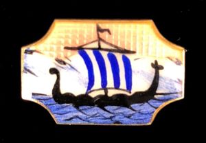 Norwegian Viking Ship silver gilt guillouche enamel brooch O.F. Hjortdahl …