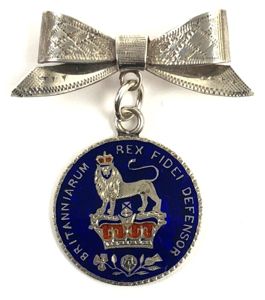 George IV 1829 Silver Shilling Enamel Coin mounted for wear …