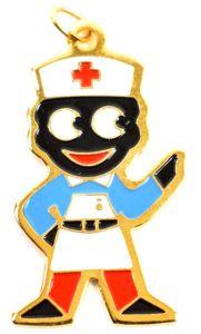 Robertsons Golly Nurse 1980's acrylic pendant badge