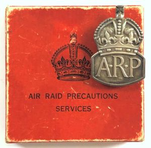Air Raid Precautions 1938 silver male warden ARP badge and …