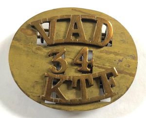 WW1 Kent V.A.D. 34 K.T.F Voluntary Aid Detachment shoulder title …