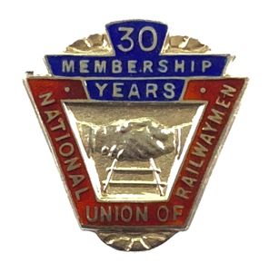 National Union of Railwaymen NUR 30 year membership silver badge …