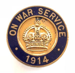 WW1 On War Service 1914 munition workers badge by Tiptaft …