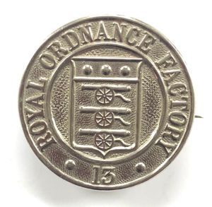 WW2 Royal Ordnance Factory 13 munition factory workers pin badge