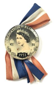Coronation of Elizabeth II 1953 souvenir celluloid tin button badge …