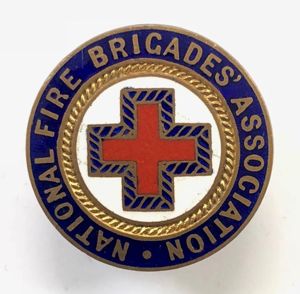 National Fire brigades Association NFBA firemans red cross sleeve badge