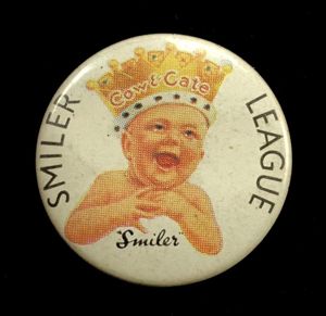 Cow & Gate SMILER LEAGUE baby milk advertisng tin button …