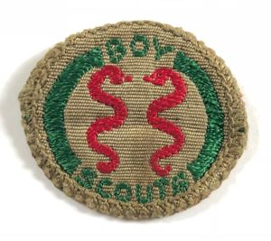Boy Scouts Public Health proficiency khaki cloth badge brown back