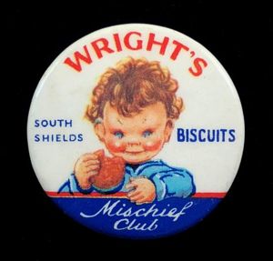 Wright's Biscuits Ltd South Shields Mischief Club advertising tin button …