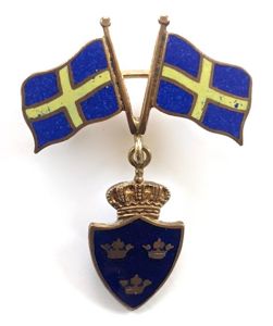 National Flag of Sweden patriotic badge with Coat of Arms …