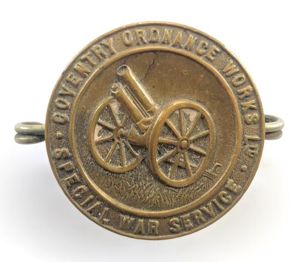 WW1 Coventry Ordnance Works special war service badge