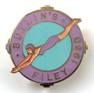 Butlins 1950 Filey holiday camp girl diver deco style badge