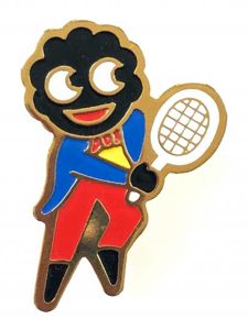 Robertsons 1980 Golly tennis player advertising badge variant three white …