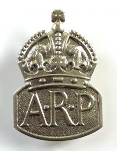 WW2 Air Raid Precautions ARP white metal male warden badge …