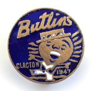 Butlins 1947 Clacton singing camper badge white and blue stripe …