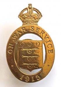 WW1 On War Service 1915 munition workers badge J.R.Gaunt 'M'