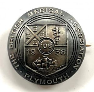 British Medical Association BMA Plymouth 1938 annual meeting badge