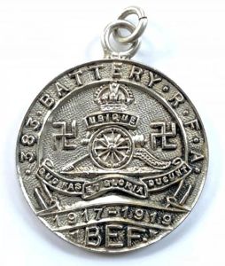 WW1 383 Battery RFA Royal Field Artillery good luck silver …