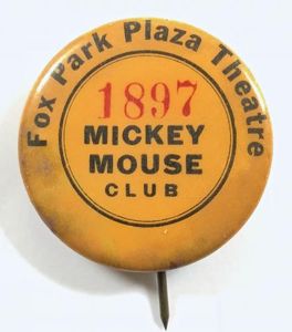 Mickey Mouse Club Fox Park Plaza Theatre tin button badge …