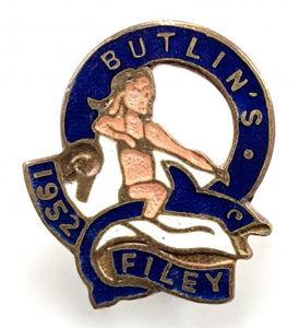 Butlins 1952 Filey holiday camp badge girl riding a fish …
