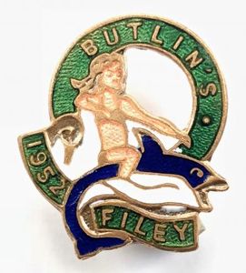 Butlins 1952 Filey holiday camp badge girl riding a fish …