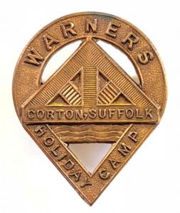 Warner's Holiday Camp Corton Suffolk brass badge