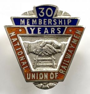 National Union of Railwaymen NUR 30 year membership silver badge …
