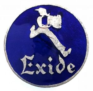 Exide motor car batteries running man advertising badge