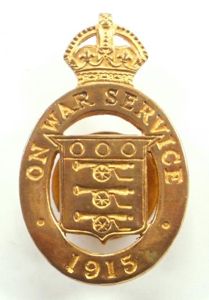 WW1 On War Service 1915 munition workers badge J.R.GAUNT 'S'