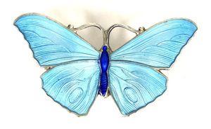 Guilloche Blue Enamel Butterfly Brooch Numbered by J A & …