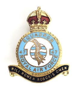 RAF No 47 Squadron Royal Air Force badge by H.W.Miller
