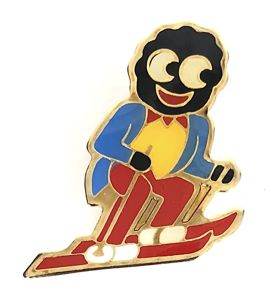 Robertsons 1980 Golly Skier acrylic advertising badge bubble coated