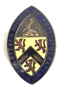 Chartered Society of Physiotherapy numbered qualification bronzed badge