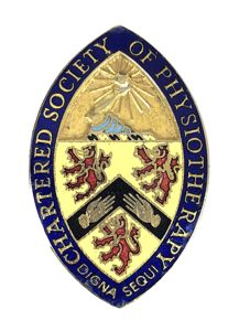 Chartered Society of Physiotherapy numbered qualification badge