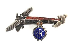 WW1 RFC Blériot XI style biplane silver and enamel aircraft …