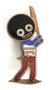 Robertsons Golly cricketer white waistcoat badge R.E.V. Gomm pointed bar