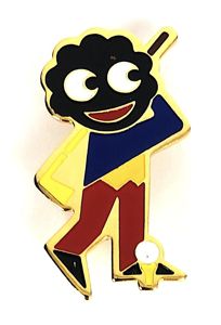 Robertsons 1980 Golly golfer advertising badge yellow golf club