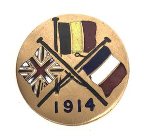 1914 United We Stand Britain France Belgium patriotic flag badge