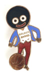 Robertsons Golly footballer white waistcoat badge WAVY BACK FATTORINI