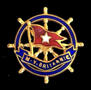 M.V. Britannic White Star shipping line ships wheel badge