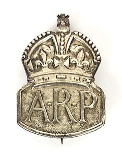 Air Raid Precautions 1937 silver lady warden ARP pin badge