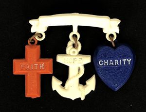 Faith Hope and Charity red white and blue patriotic badge